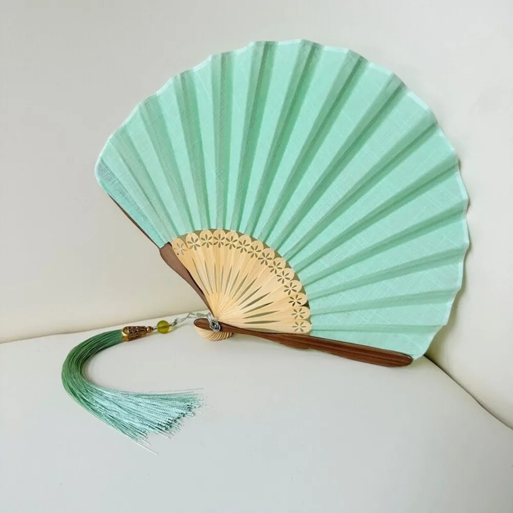 Retro Bamboo Folding Hand Fan – Green Shell Shape | Nixie
