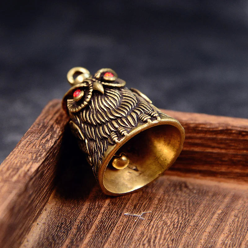 Vintage Owl Brass Bell Keychain – Feng Shui Car Pendant Brass Bell Keychain Nixie