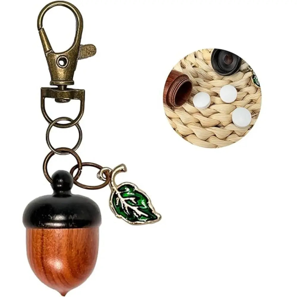 Acorn Wooden Pill Box Keychain – Mini Storage Container