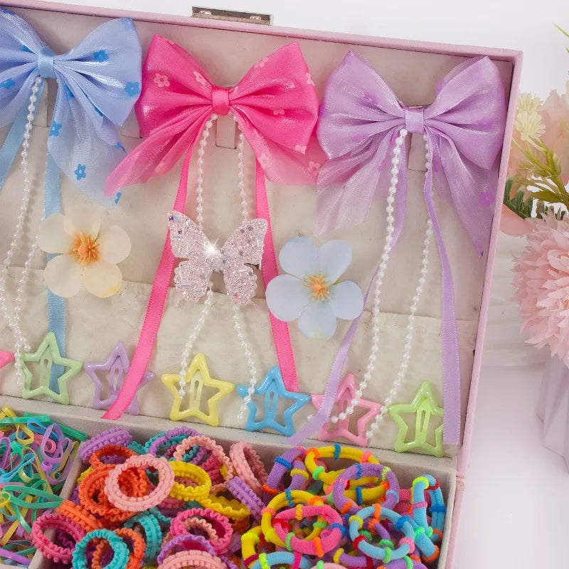 784-Pc Girls Pink Pearl Butterfly Hair Clips & Scrunchies Set Hair Accessories Set Nixie