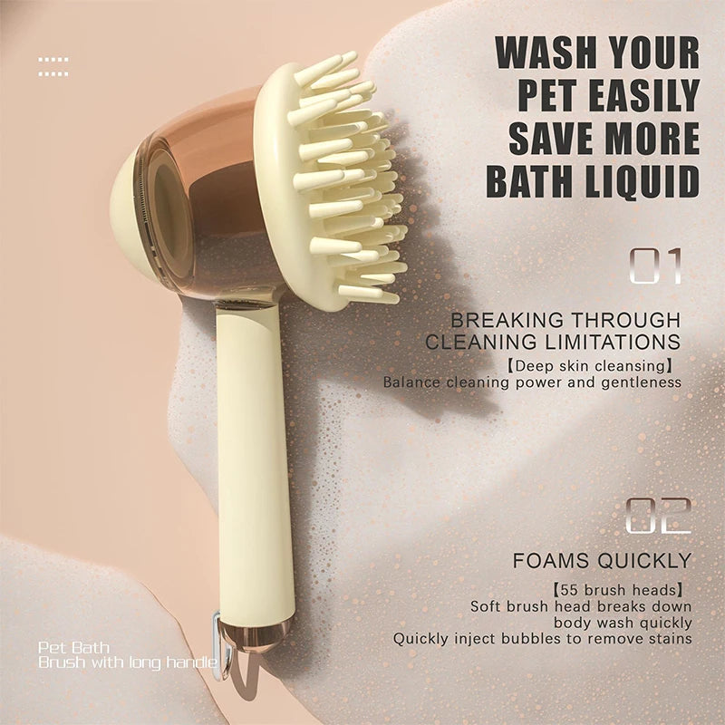 2-in-1 Pet Bath Brush & Shampoo Dispenser for Dogs & Cats