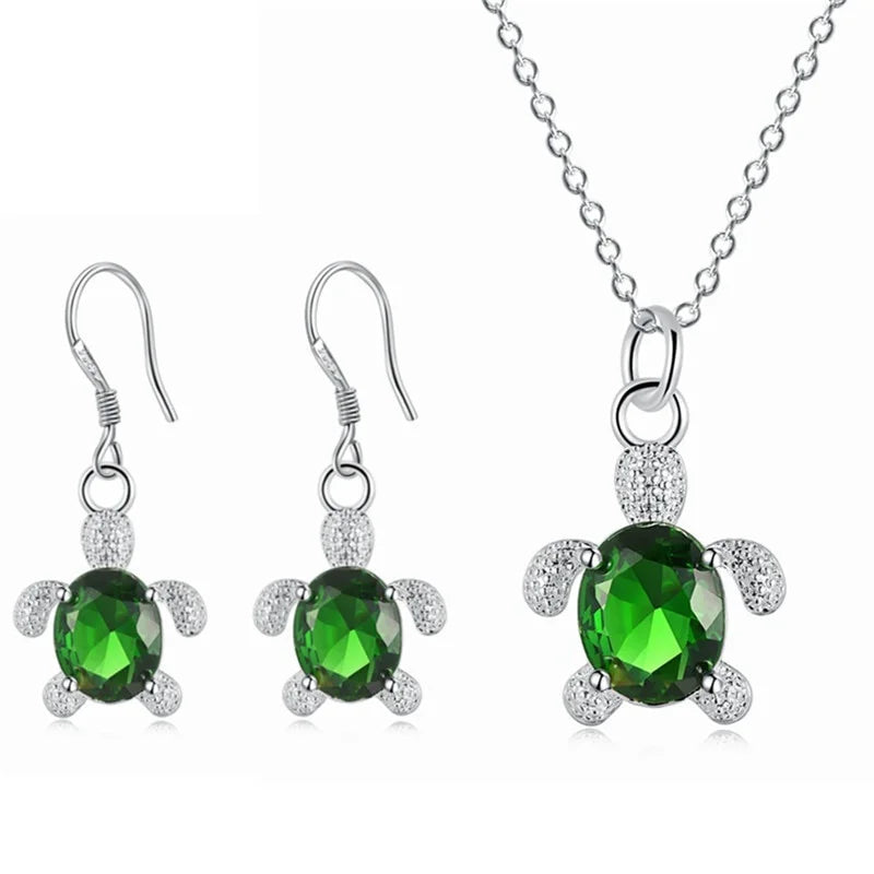 Sea Turtle Necklace & Earrings Set | Zinc Alloy Zircon Jewelry