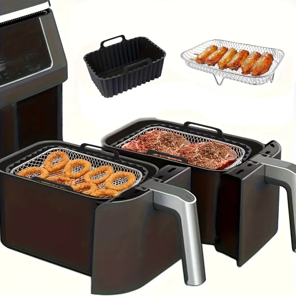 Stainless Steel Air Fryer Rack & Silicone Liner Set – 2pcs Air Fryer Rack Set Nixie