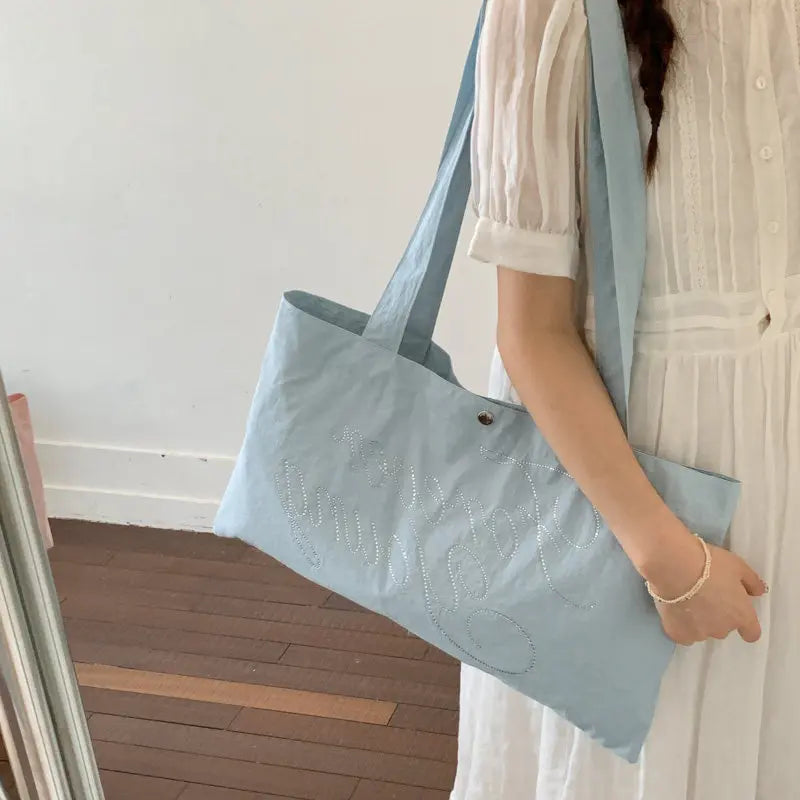 Embroidered Heart Canvas Shoulder Tote Bag – Large Women's Canvas Shoulder Tote Nixie