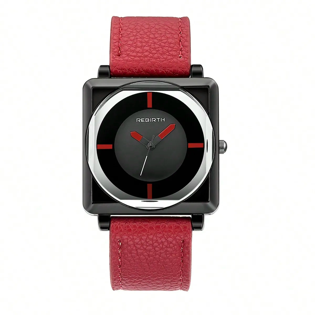 REBIRTH Women's Retro Square Quartz Watch – Leather Strap Women's Quartz Watch Nixie Red