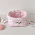 Quilted Fabric Desktop Storage Basket – Cute Floral Print Desktop Storage Basket Nixie Pink