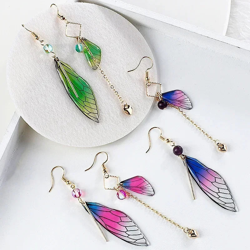 3 Pairs Fairy Butterfly Gradient Asymmetric Drop Earrings Set Drop Earrings Set Nixie