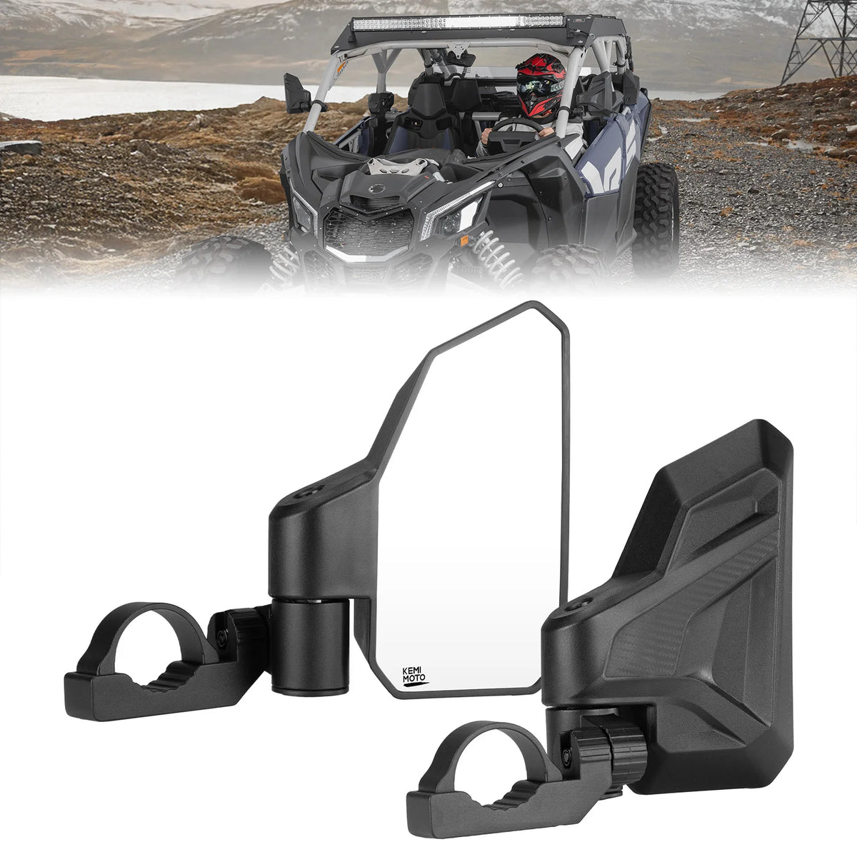 KEMIMOTO UTV Side Mirrors | Fits 1.65–2" Roll Cage | Pair UTV Side Mirrors Nixie