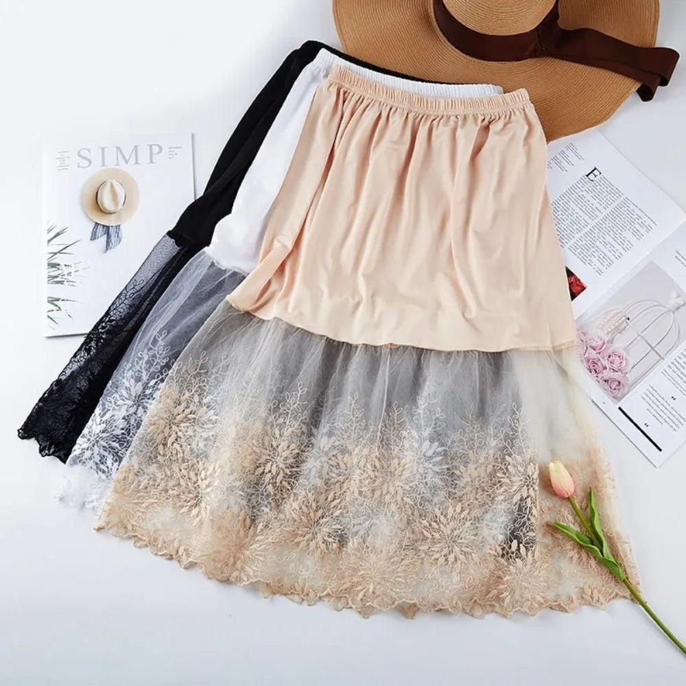 Women's Lace A-Line Petticoat Skirt – Elastic Waist, Knee Length Lace Petticoat Skirt Nixie
