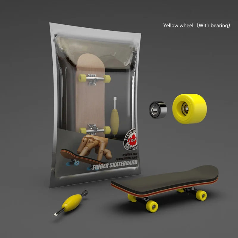 Maple Wood Finger Skateboard – Mini Fingerboard Toy Gift Finger Skateboard Nixie Yellow