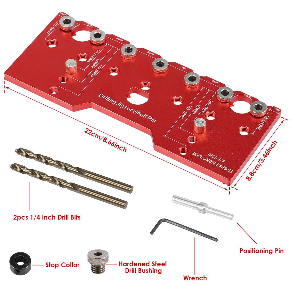 Shelf Pin Jig 1/4" Aluminum Alloy Drilling Guide 32mm Spacing Shelf Pin Drilling Jig Nixie