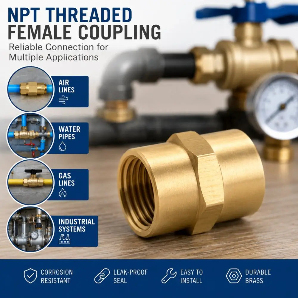 Brass NPT Female Coupling 1/8" 1/4" 3/8" 1/2" Pipe Fitting