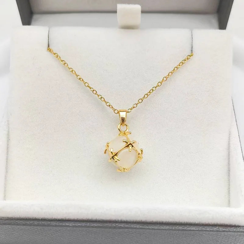 Women's Opal Copper Geometric Pendant Necklace | Clavicle Chain Pendant Necklace Nixie XL1470-70