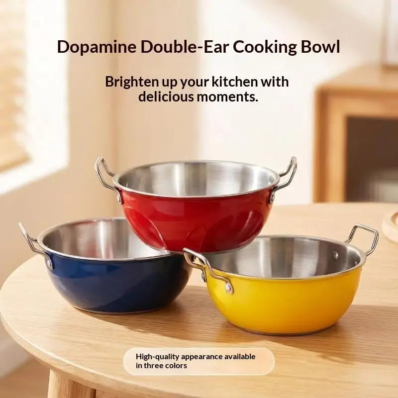 Stainless Steel Dual Handle Bowl | Colored 17cm Serving Bowl