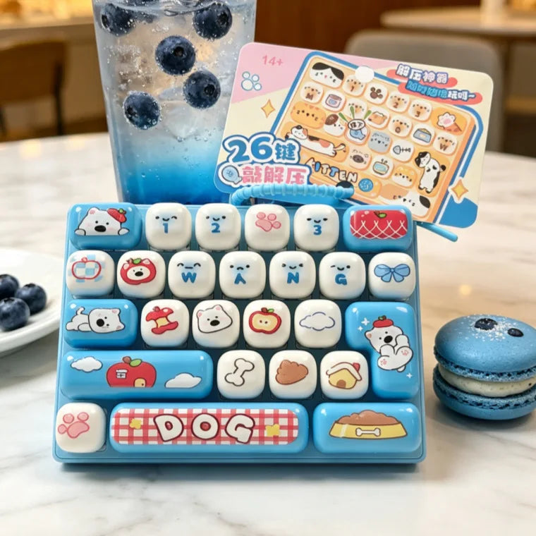 Cartoon Keyboard Keycap Clicker Fidget Keychain – 26 Buttons