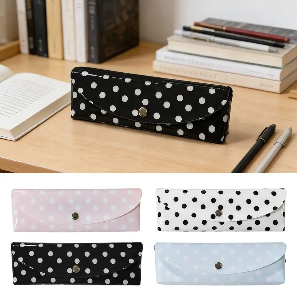 PVC Polka Dot Pencil Case Snap-Button Pen Pouch School & Office