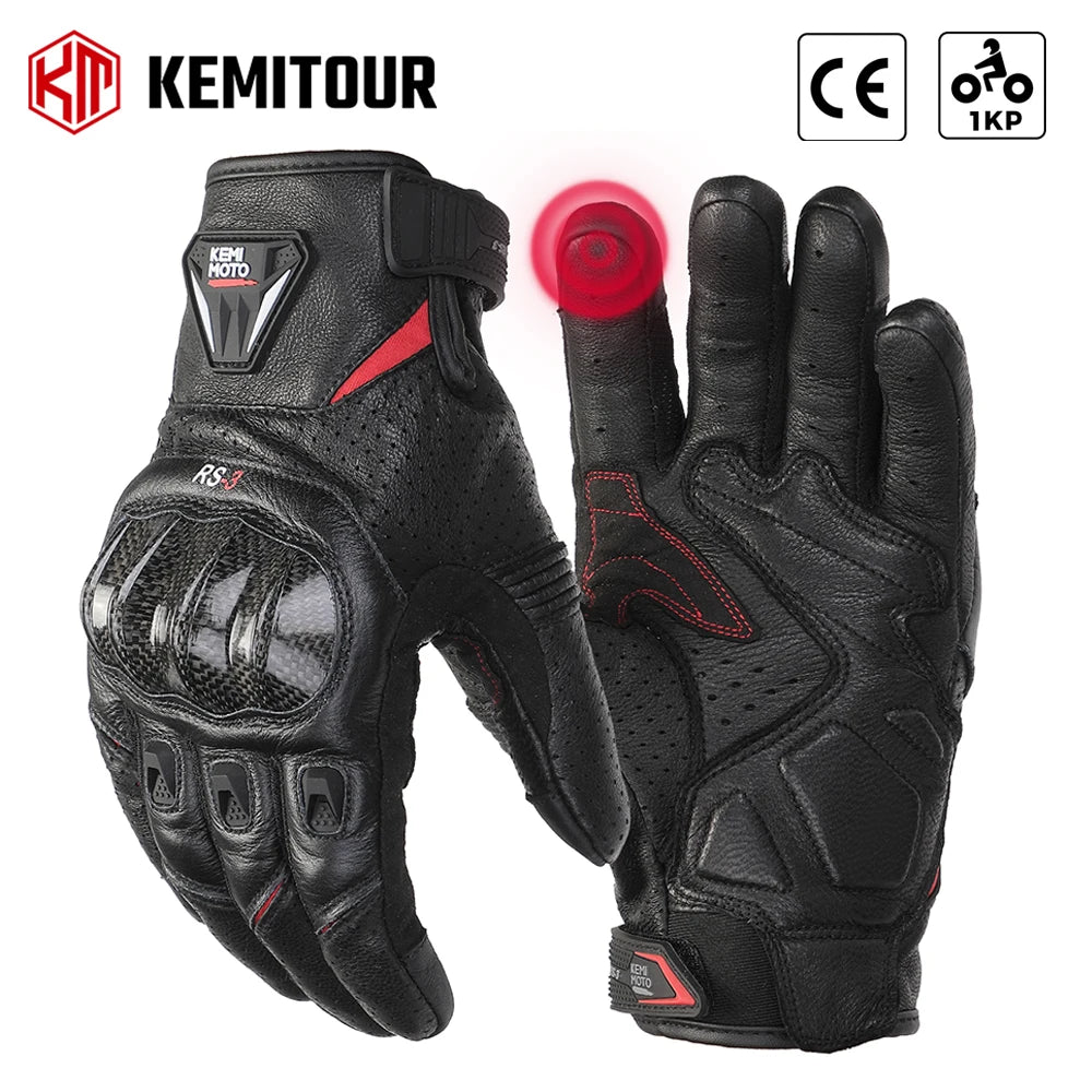KEMITOUR Men's CE Leather Motorcycle Gloves | Carbon Touch Screen Motorcycle Gloves Nixie
