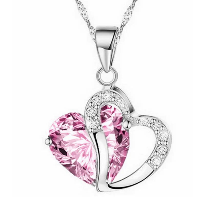 Women's Heart Crystal Rhinestone Silver Pendant Necklace Pendant Necklace Nixie