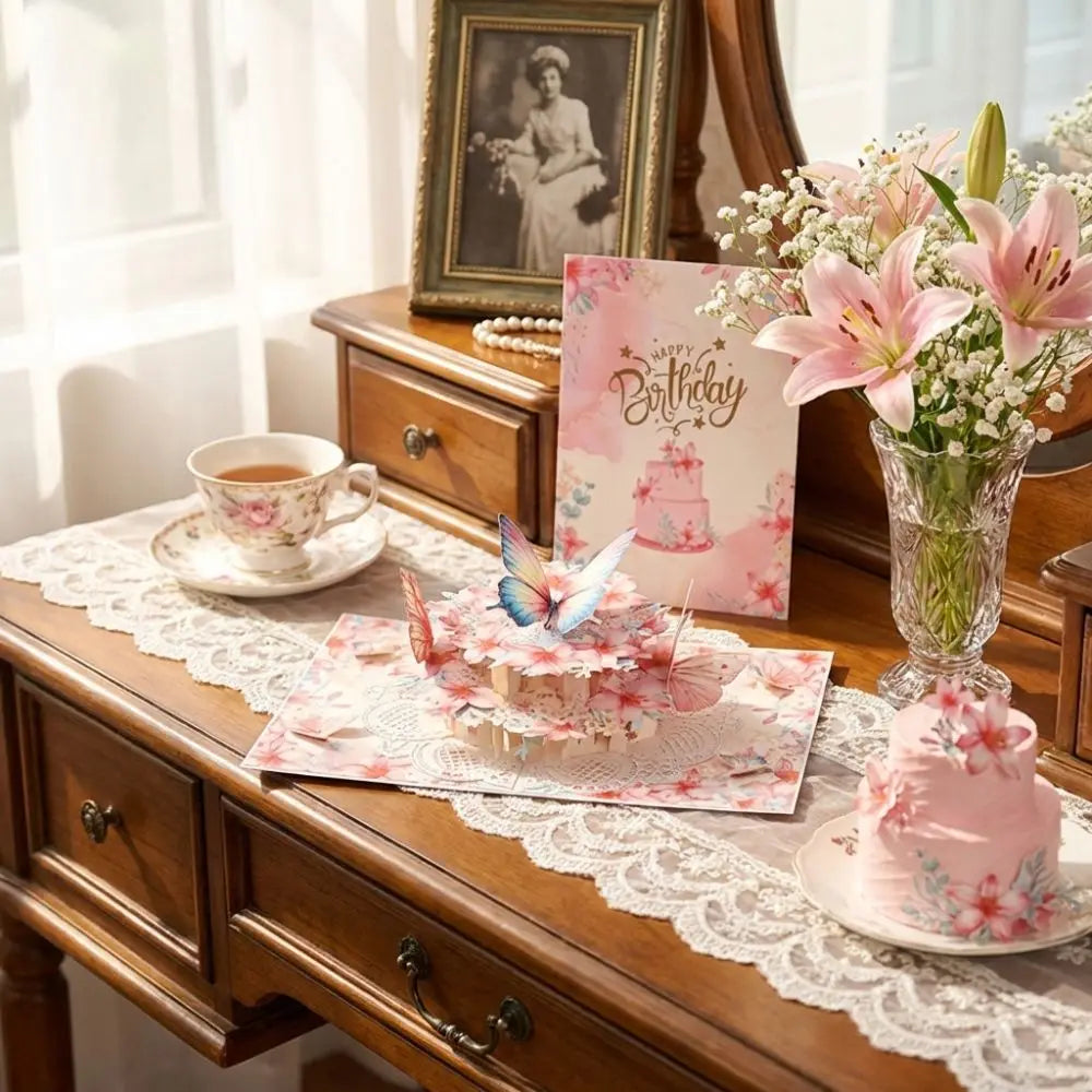 3D Pop-Up Butterfly Flower Birthday Card with Envelope Pop-Up Greeting Card Nixie
