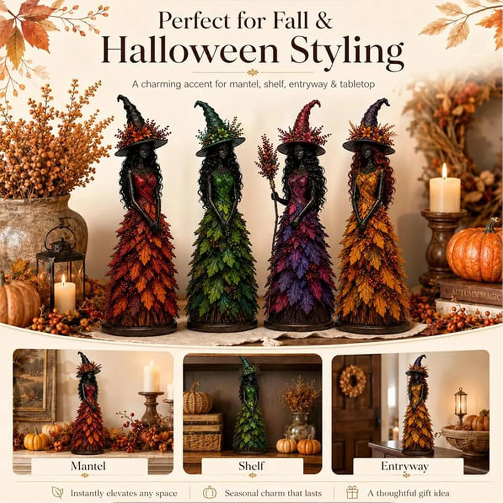 Autumn Witch Figurine Gothic Halloween Resin Sculpture Decor Halloween Figurine Nixie