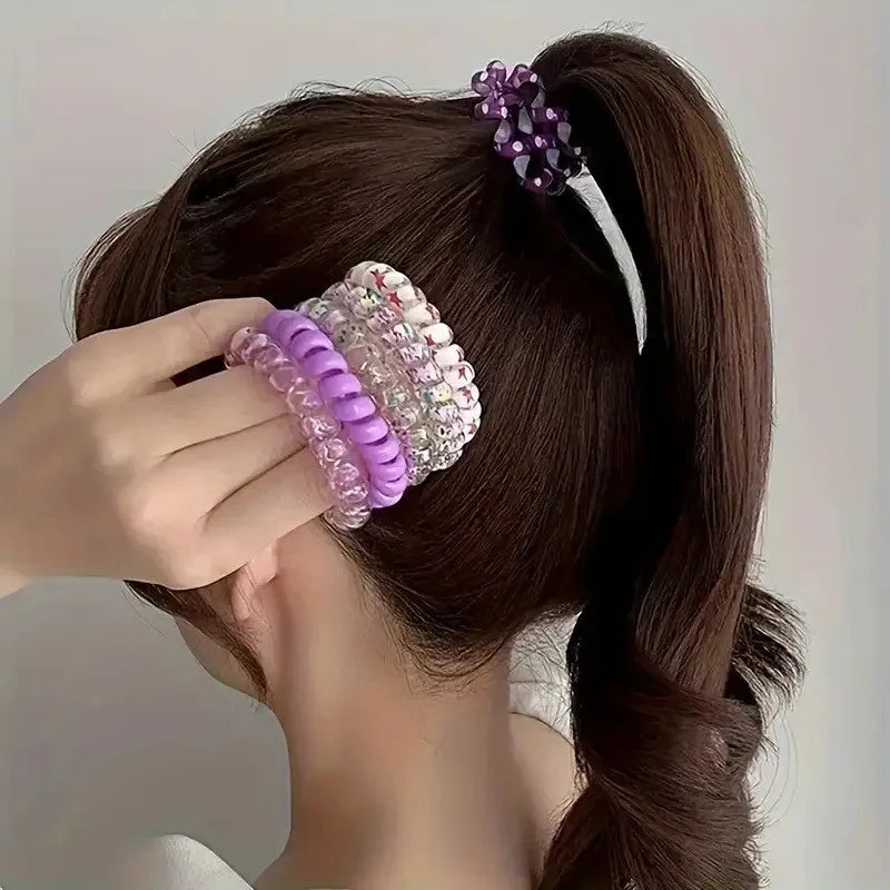 6-Pack Spiral Elastic Hair Ties – Colorful Telephone Wire Bands Elastic Hair Ties Nixie