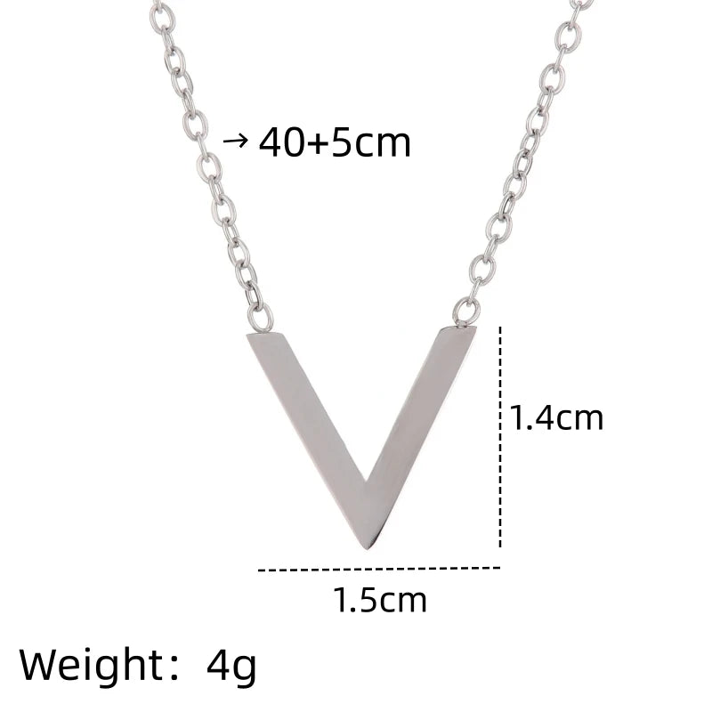 Stainless Steel V Letter Pendant Necklace | Women's Clavicle Chain Pendant Necklace Nixie