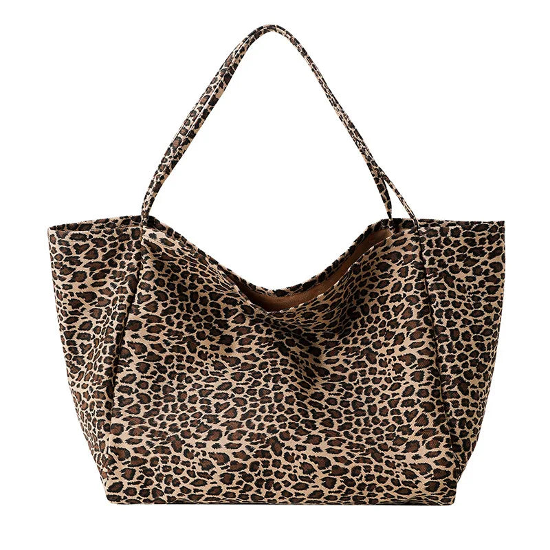 Women's Leopard Print Canvas Tote Large Shoulder Bag Canvas Tote Bag Nixie BB-1466Leopard Print
