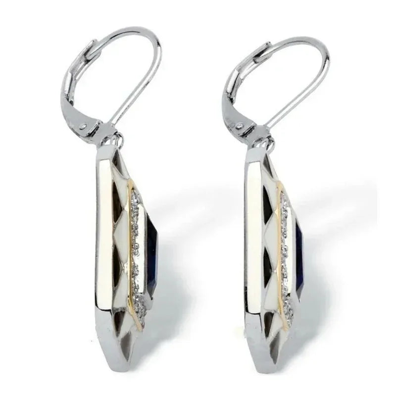 Blue Stone Art Deco Drop Dangle Earrings – Bridal Gift Drop Dangle Earrings Nixie