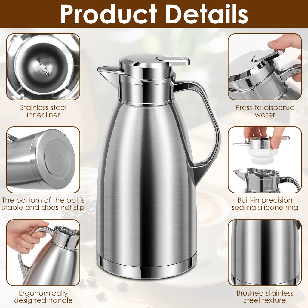 2.3L Vacuum Insulated Thermal Carafe – Stainless Steel Coffee Jug Thermal Carafe Nixie
