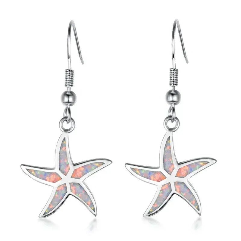 Blue Opal Starfish Stud Earrings | Rhinestone Fashion Jewelry Stud Earrings Nixie