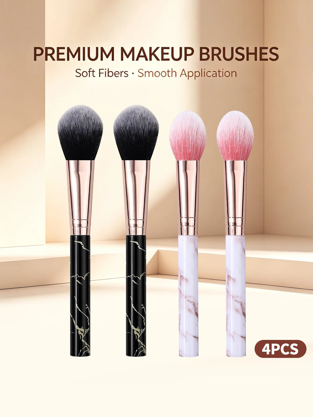 4-Piece Marble Handle Makeup Brush Set – Powder & Blush Makeup Brush Set Nixie