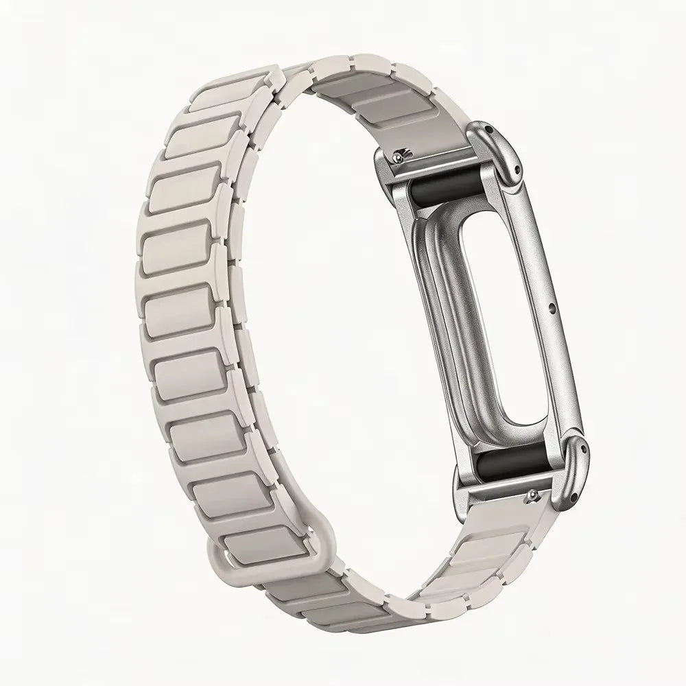 Magnetic Silicone Watch Band with Metal Case for Fitbit Smartwatch Band Nixie Beige