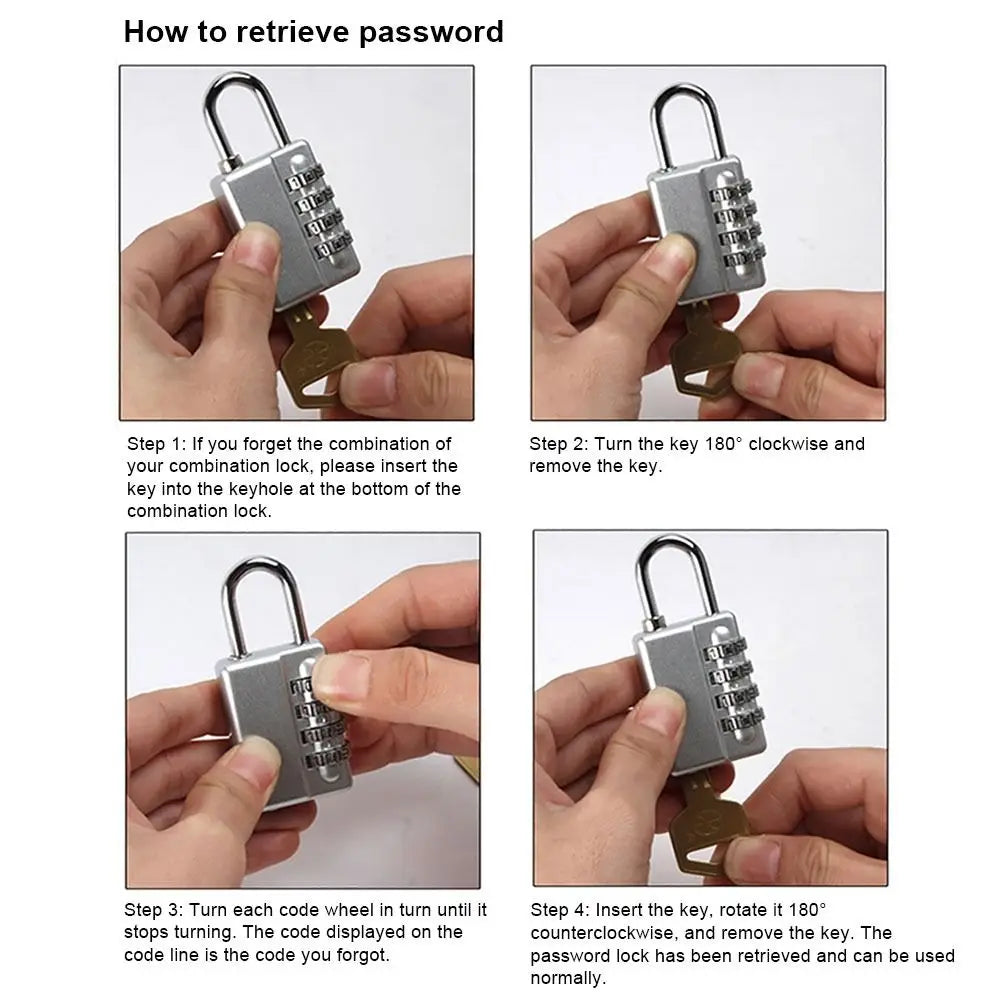 4-Digit Combination Padlock with Key – Zinc Alloy Security Lock