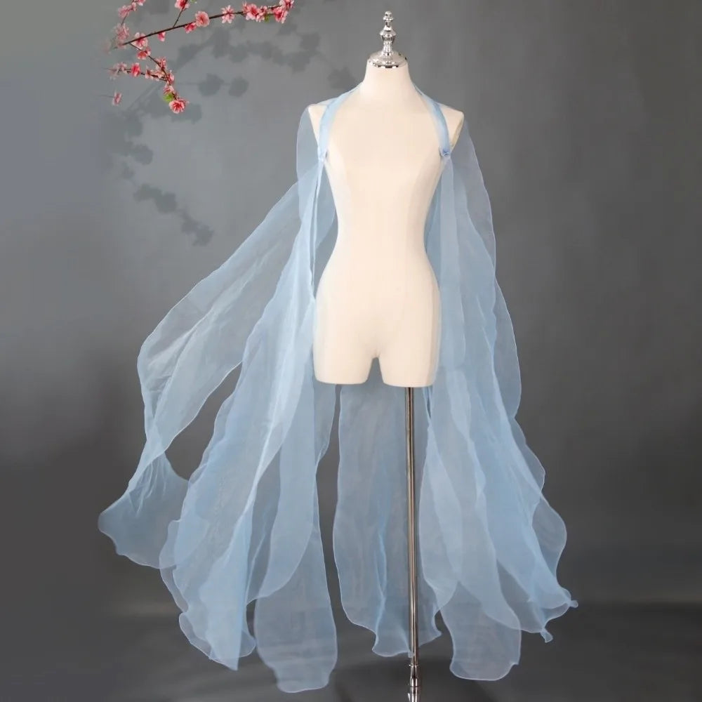 Organza Fairy Dance Cape Ancient-Style Cloak with Shoulder Strap Dance Costume Cape Nixie Blue