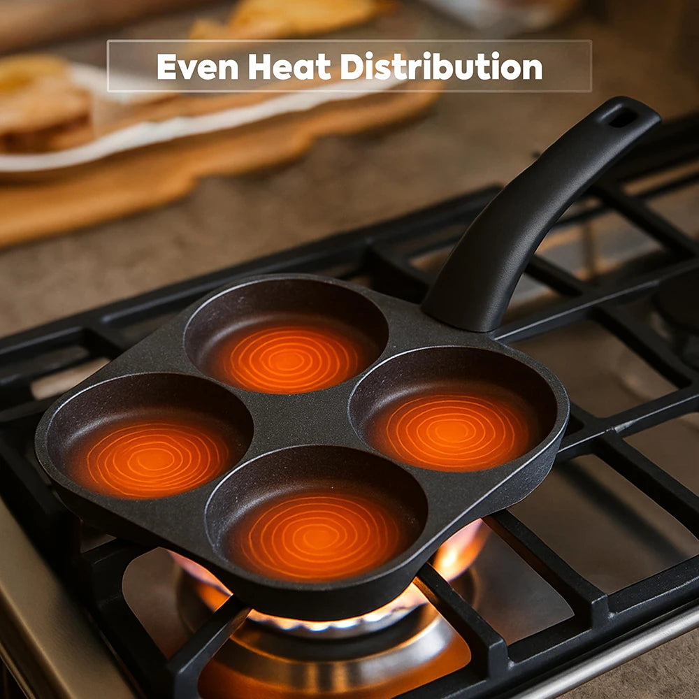 Nonstick 4-Cup Egg Pan Cast Iron Gas & Induction Compatible Egg Frying Pan Nixie