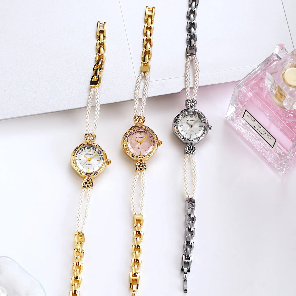 REBIRTH Pearl Bracelet Quartz Watch – Casual & Fashion Pearl Bracelet Watch Nixie