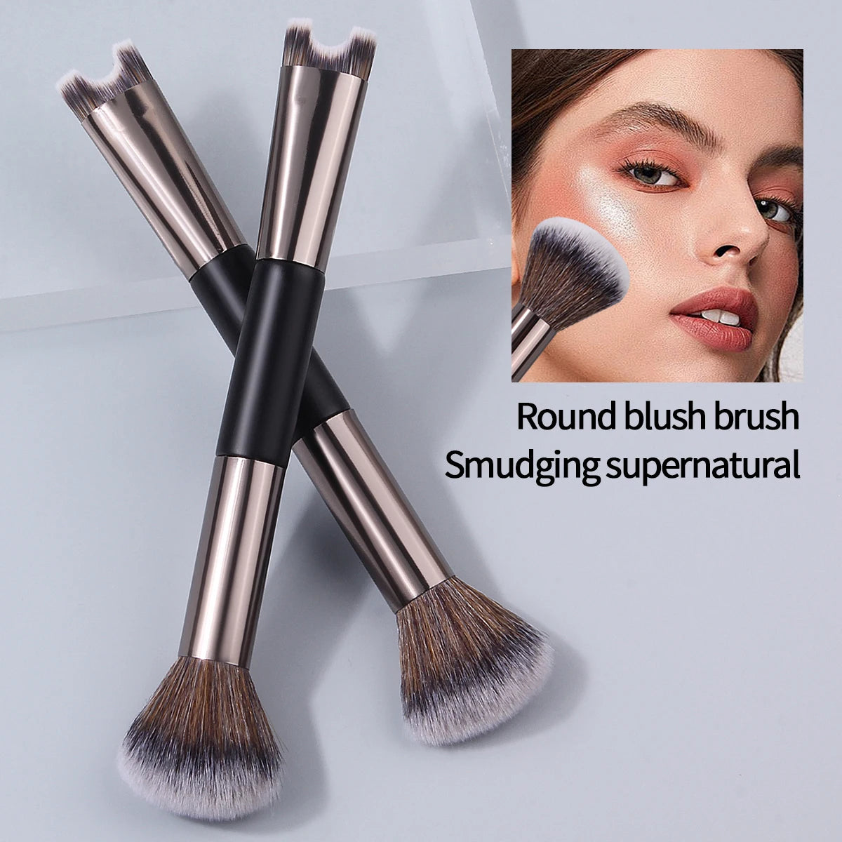 Nixie Double-Headed Makeup Brush – Powder, Blush & Concealer Makeup Brush Set Nixie black