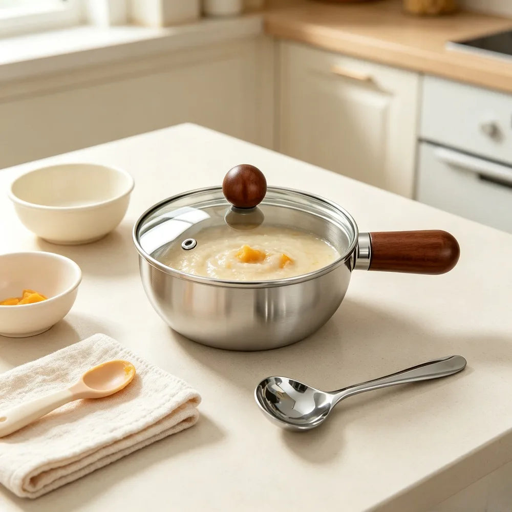 Stainless Steel Mini Saucepan Set – Wooden Handle, Lid & Spoon Saucepan Cookware Set Nixie