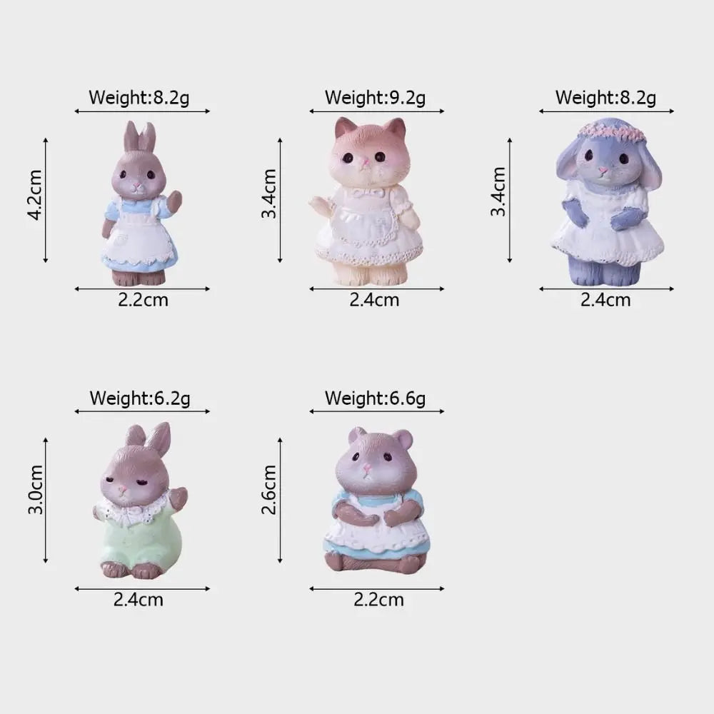 5-Piece Mini Animal Figurine Set – Fairy Garden Easter Décor Miniature Figurine Set Nixie