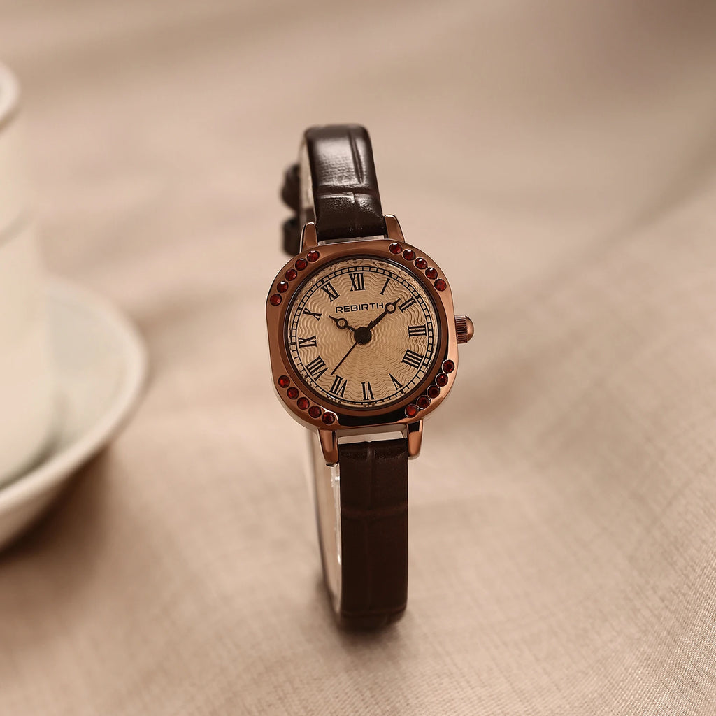 REBIRTH Retro Quartz Watch – Roman Numeral Leather Band | College Style Casual Quartz Watch Nixie