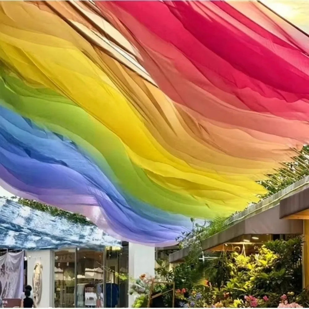 10M Colorful Ceiling Drapes Translucent Yarn Wave Gauze Curtain Ceiling Drape Decor Nixie