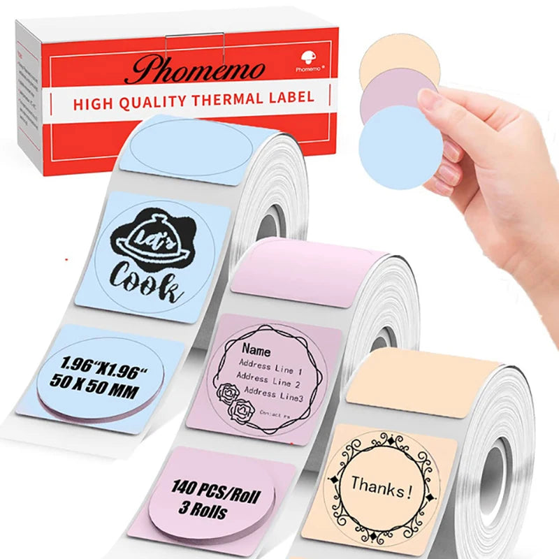 Phomemo M200 Color Labels 40x30mm – 3 Rolls, 690 Labels Label Printer Tape Nixie 3 Color Round