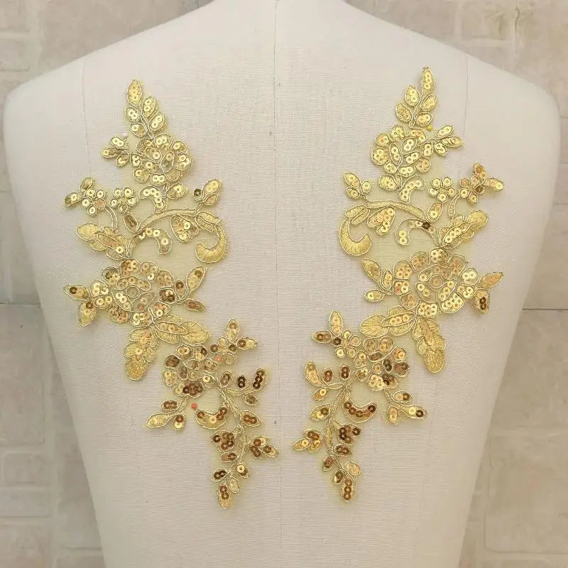 Embroidered Sequin Lace Appliqué Patches – 1 Pair Floral DIY