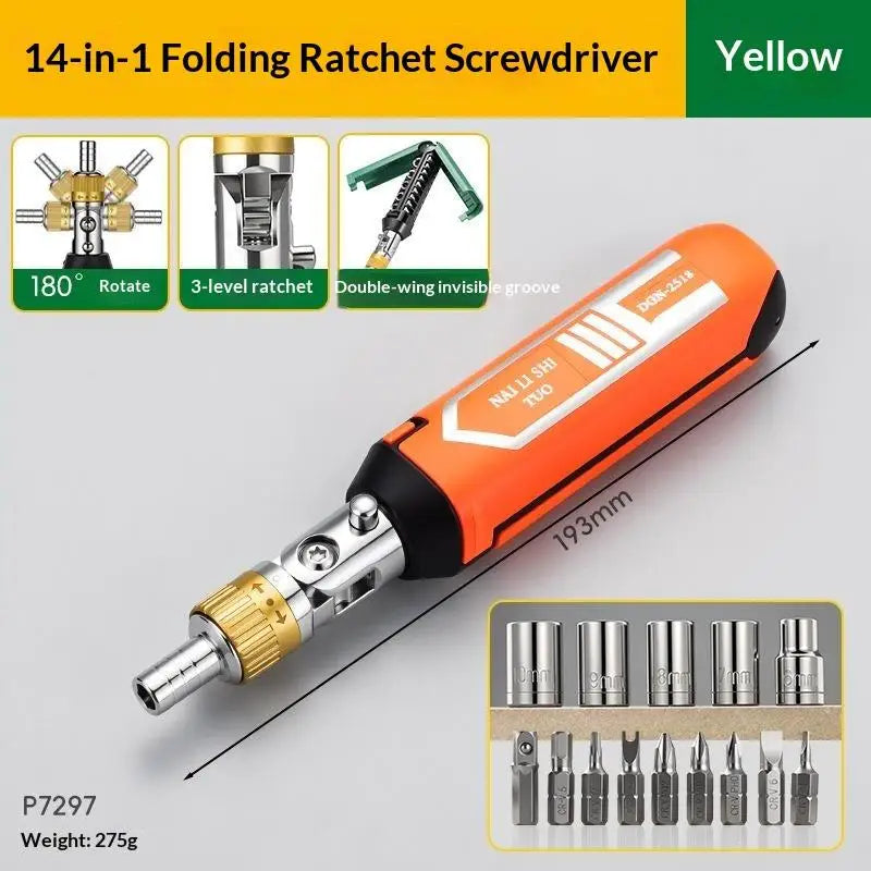 14-in-1 Ratchet Screwdriver Set | Magnetic Cr-V Bit Kit Ratchet Screwdriver Set Nixie Yellow