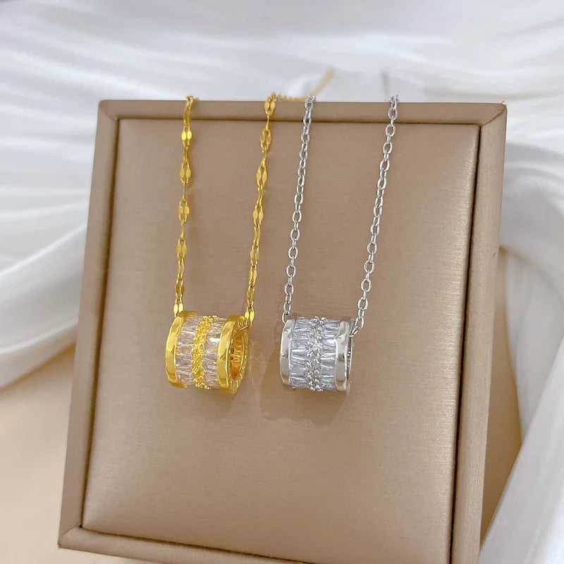 Minimalist Copper Zircon Pendant Necklace | Stainless Steel Chain Pendant Necklace Nixie