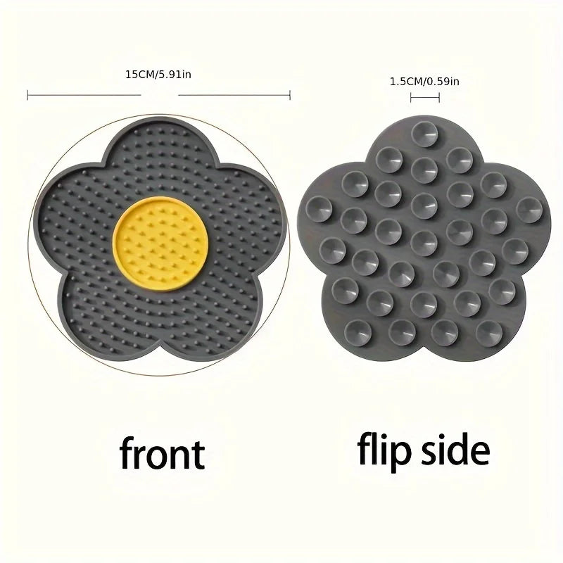 Flower Lick Mat for Dogs & Cats – Silicone Slow Feeder Pad Pet Slow Feeder Mat Nixie grey 1pc