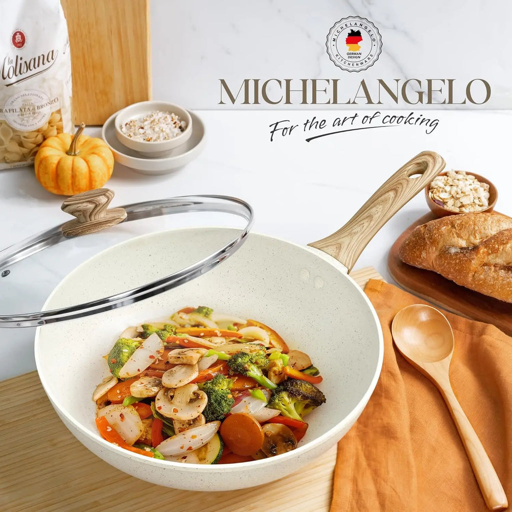 MICHELANGELO 12" Non-Stick Wok Set with Lid, Steamer & Fry Basket Non-Stick Wok Set Nixie