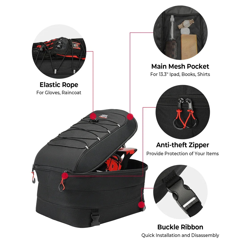 KEMITOUR Motorcycle Tail Bag Expandable Rear Seat Backpack Motorcycle Tail Bag Nixie