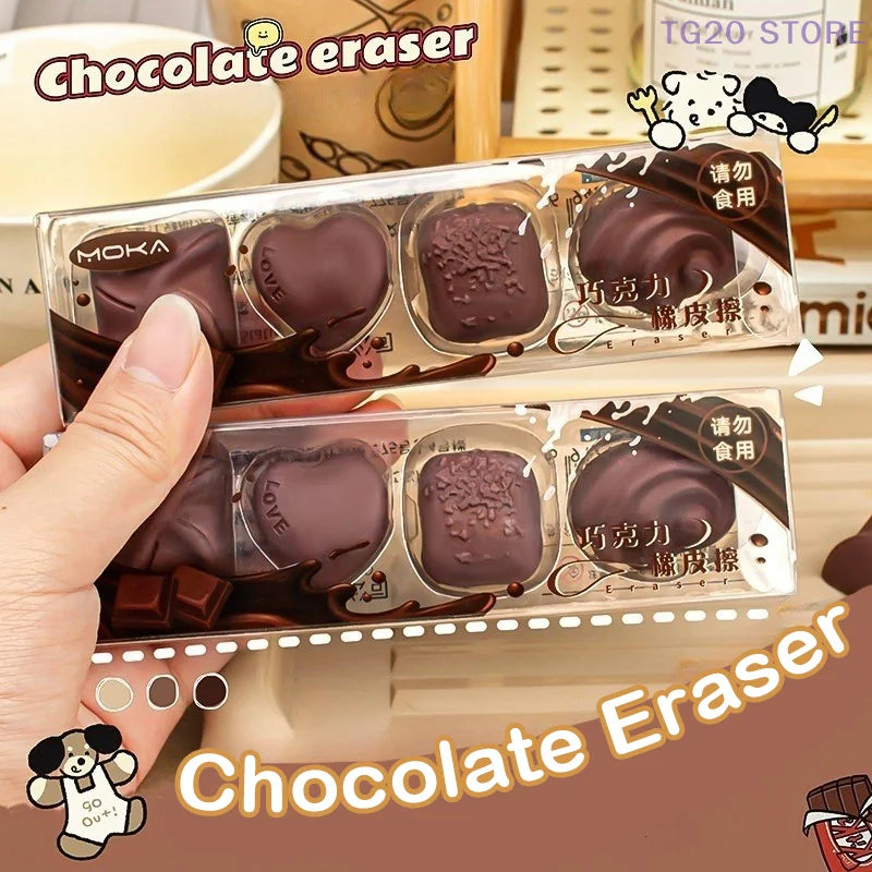 4Pcs Kawaii Chocolate Erasers – Novelty Rubber Stationery Set Novelty Erasers Nixie