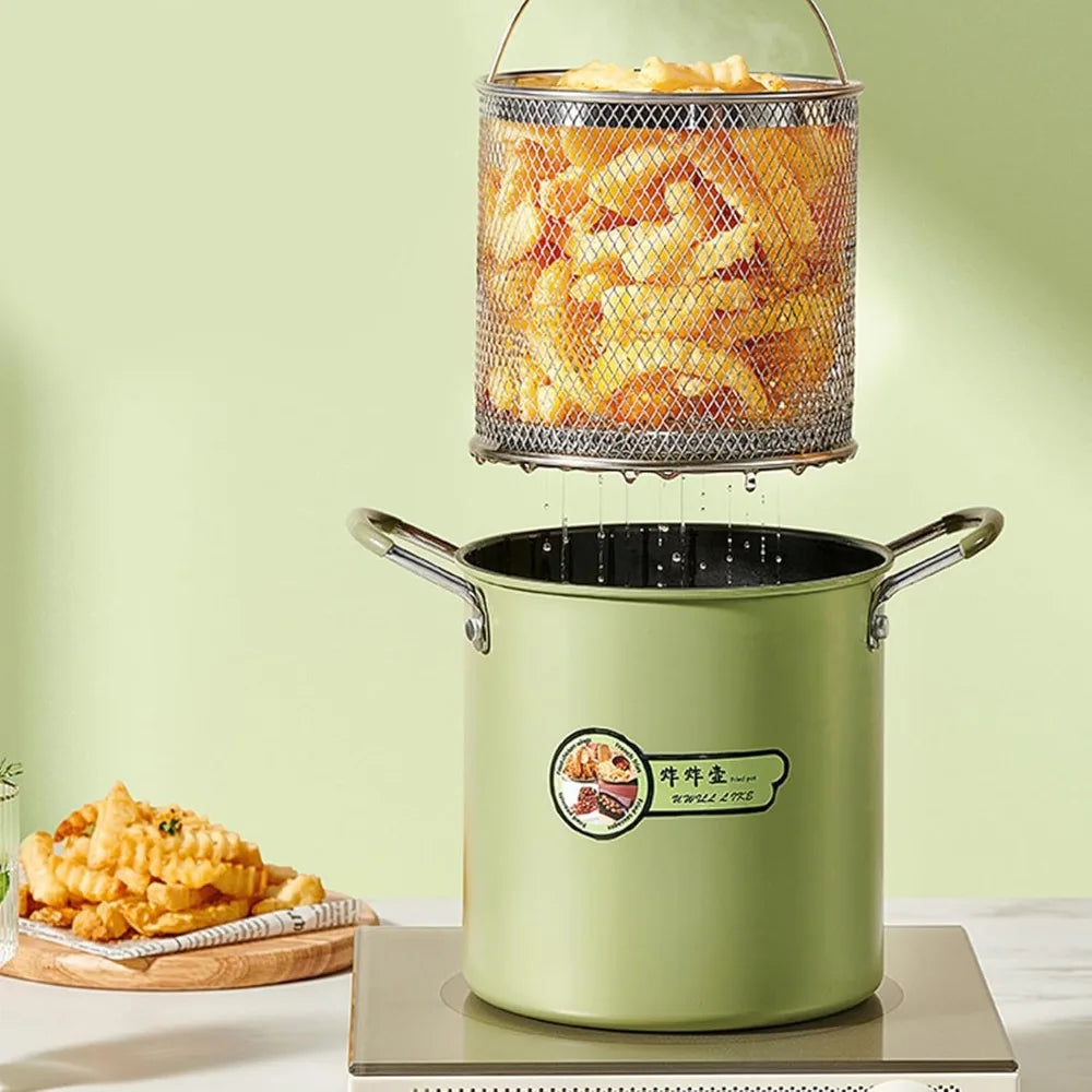3L Fryer Pot with Basket & Oil Strainer | Mini Pasta Pot Fryer Pot with Basket Nixie